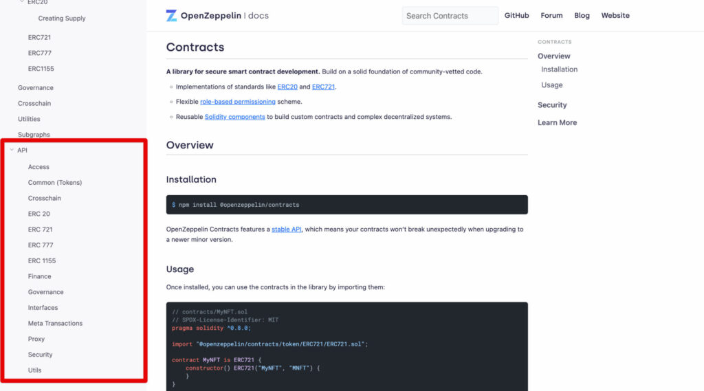 OpenZeppelin API List