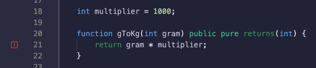 'Function declared as pure, but this expression (potentially) reads from the environment or state and thus requires "view"'エラーが発生しているコード